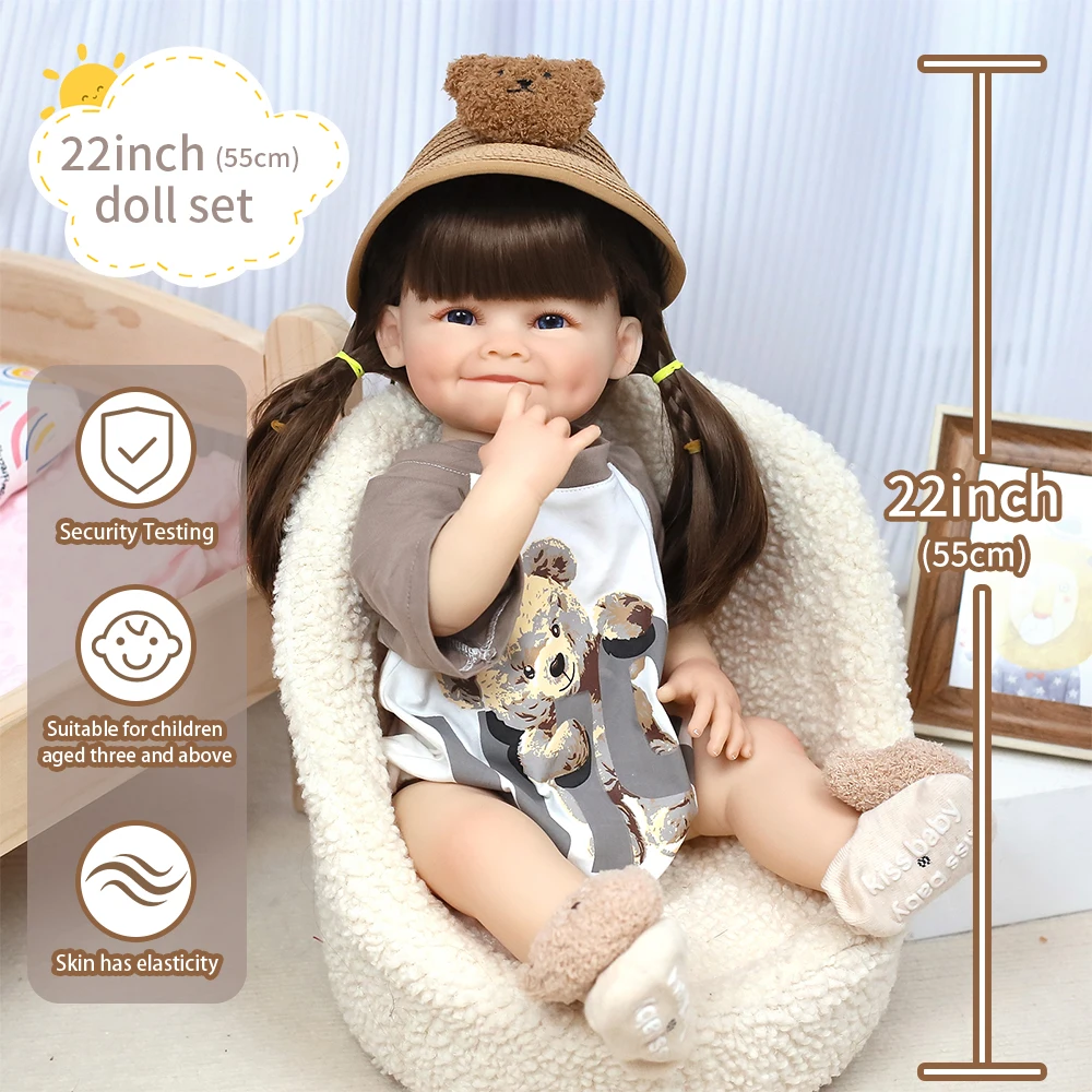 

55cm Full Silicone Vinyl Body Girl Waterproof Reborn Doll Toddler Kids for Girls Lifelike Gold Hair Soft Touch High Quality Doll