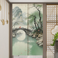 Retro illustration changing room Curtain Privacy Partition Doorway Curtains Kitchen Entrance Noren Linen Hanging Half-curtain