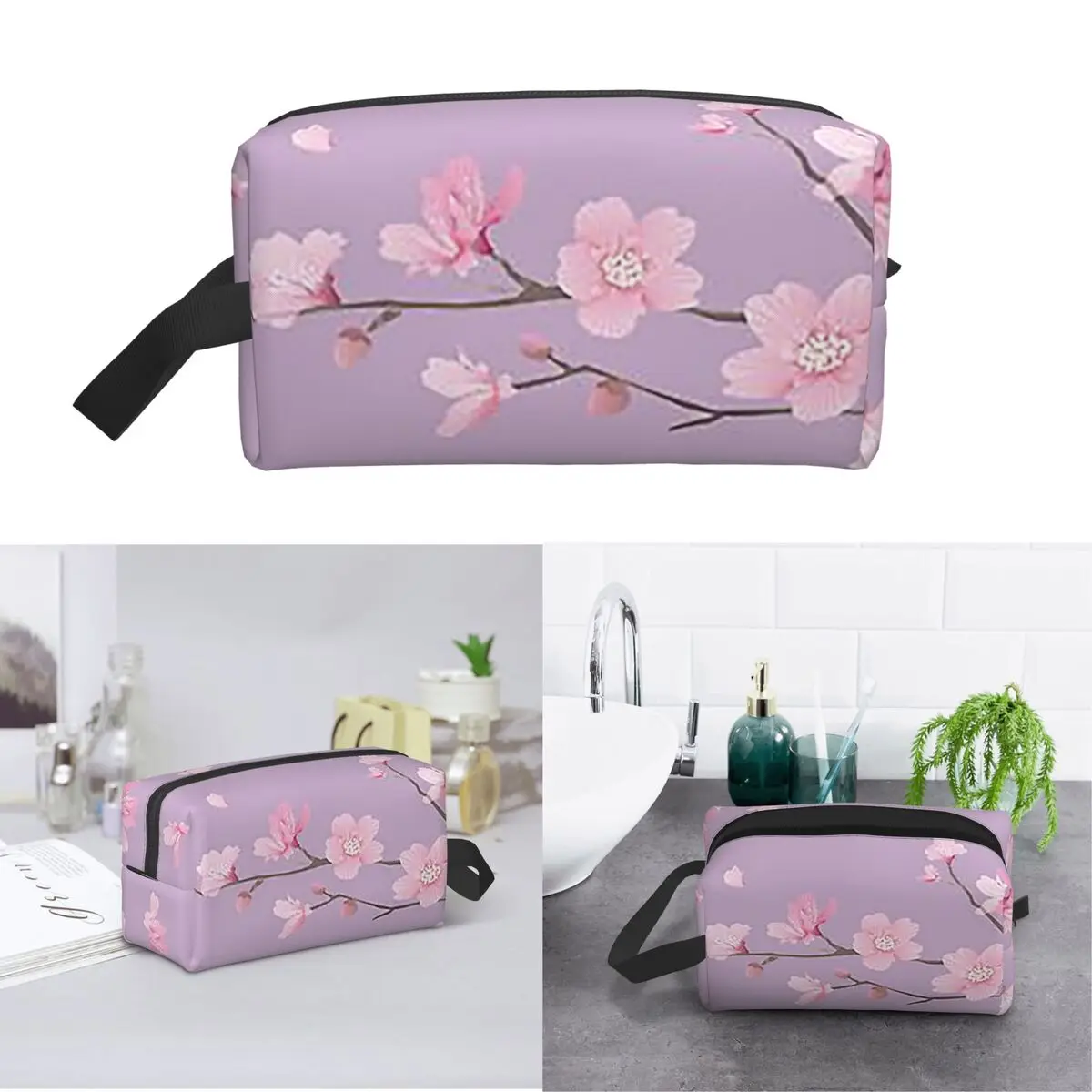 Cherry Blossom Flower Plant - Pastel Purple Makeup Bag Cosmetic Storage Dopp Kit Toiletry Cosmetic Bag for Women Beauty Travel
