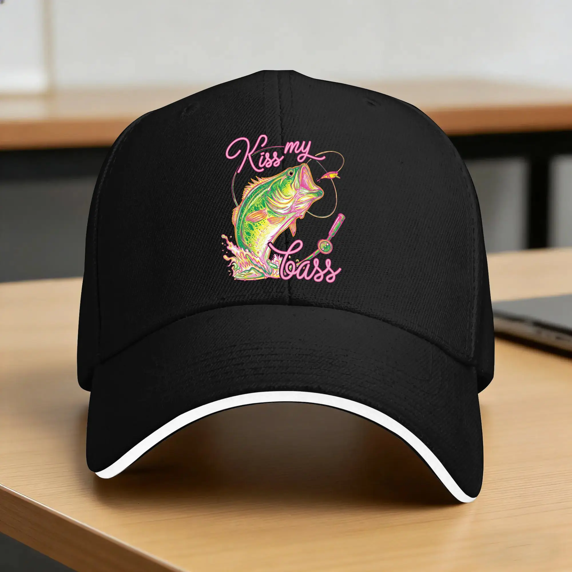 Kiss My Bass Fishing Summer Vibes Bass Lover Fisher Baseball Cap  y2k Cute Unisex-Teens Hip Hop Hats Sun Visor Print  Caps