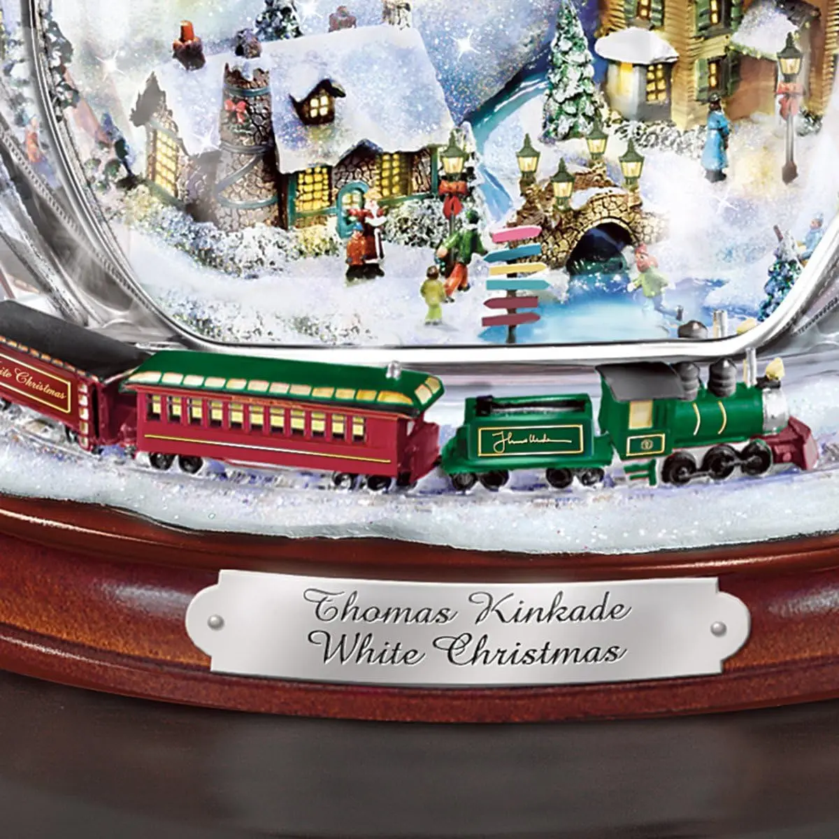 White Christmas Crystal Snowman Collectible Figurine, Handcrafted Holiday Display with Lighted Village and Moving Train