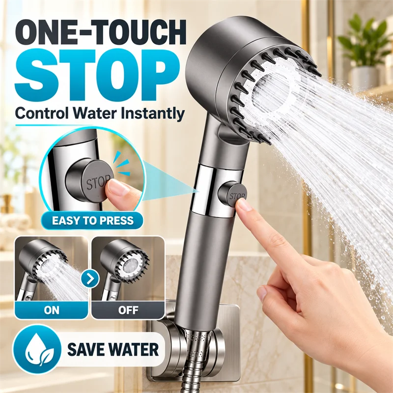 Pressurized Showerhead 3 Modes Shower Head Filter One-key Stop Water Massage Clean Powerful Nozzle Bathroom Accessory