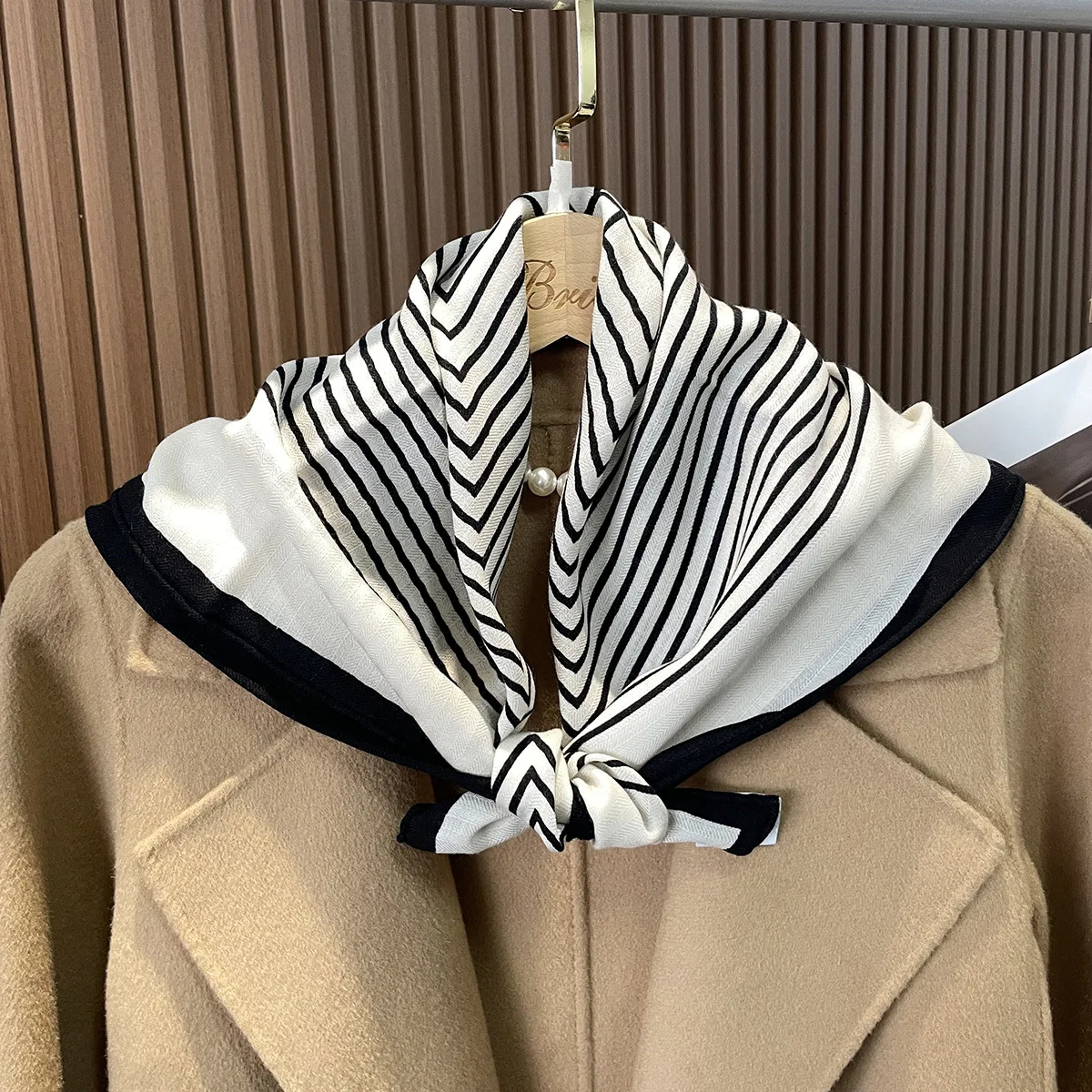 65x65cm Autumn/Winter New Wool Scarf Fashion Striped Warm 100% Wool Handkerchief Premium Shawl Scarf