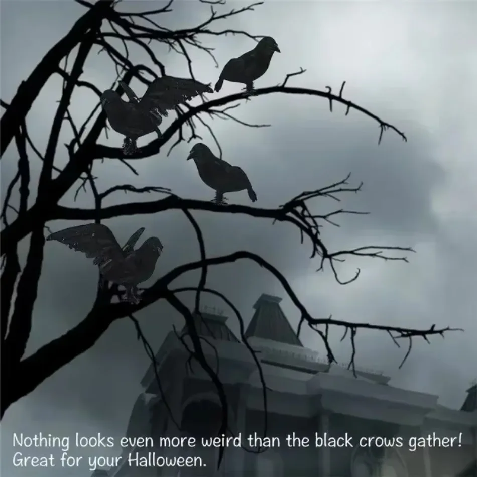 2026 3Pcs/Set Artificial Black Crow Statue Realistic Crow Bird Ornament Halloween Garden Hotel Black Theme Decor Supplies