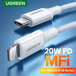 UGREEN MFi 20W PD USB C-Lightning 케이블(iPhone 14 13 12 11용) Apple iPad 전화 충전기용 고속 충전 25cm 50cm 2m 짧은
