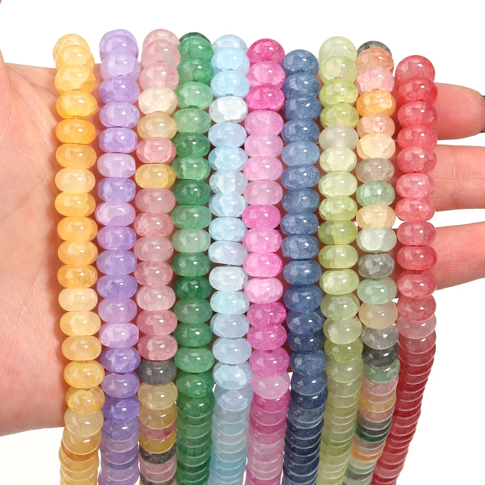 

75pcs 5x8mm Floral Print Glass Beads Abacus Shape Beads Loose Spacer Beads For Jewelry Making DIY Bracelet Necklace Accessories