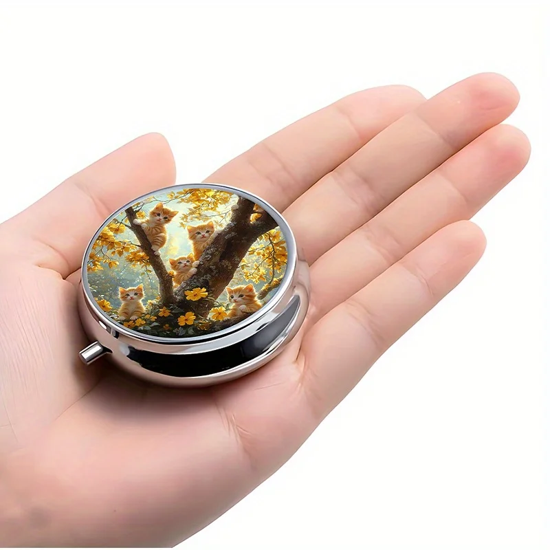 1 Box with 3 Compartments, Autumn Tree Scenery and Cute Cat Pattern, Storage Box, Organizer Box, Decorative Vitamin Storage Bag, Can Be Used as a Handbag