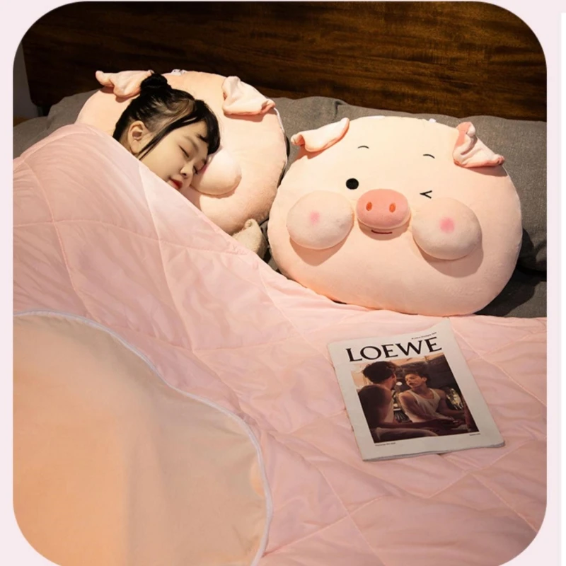 2In1 Pillow Blanket Quilt Velvet Warmer Pink Pig Foldable Home Car Travel Sofa Bed Students Office Nap Cute Kids Cushion Blanket