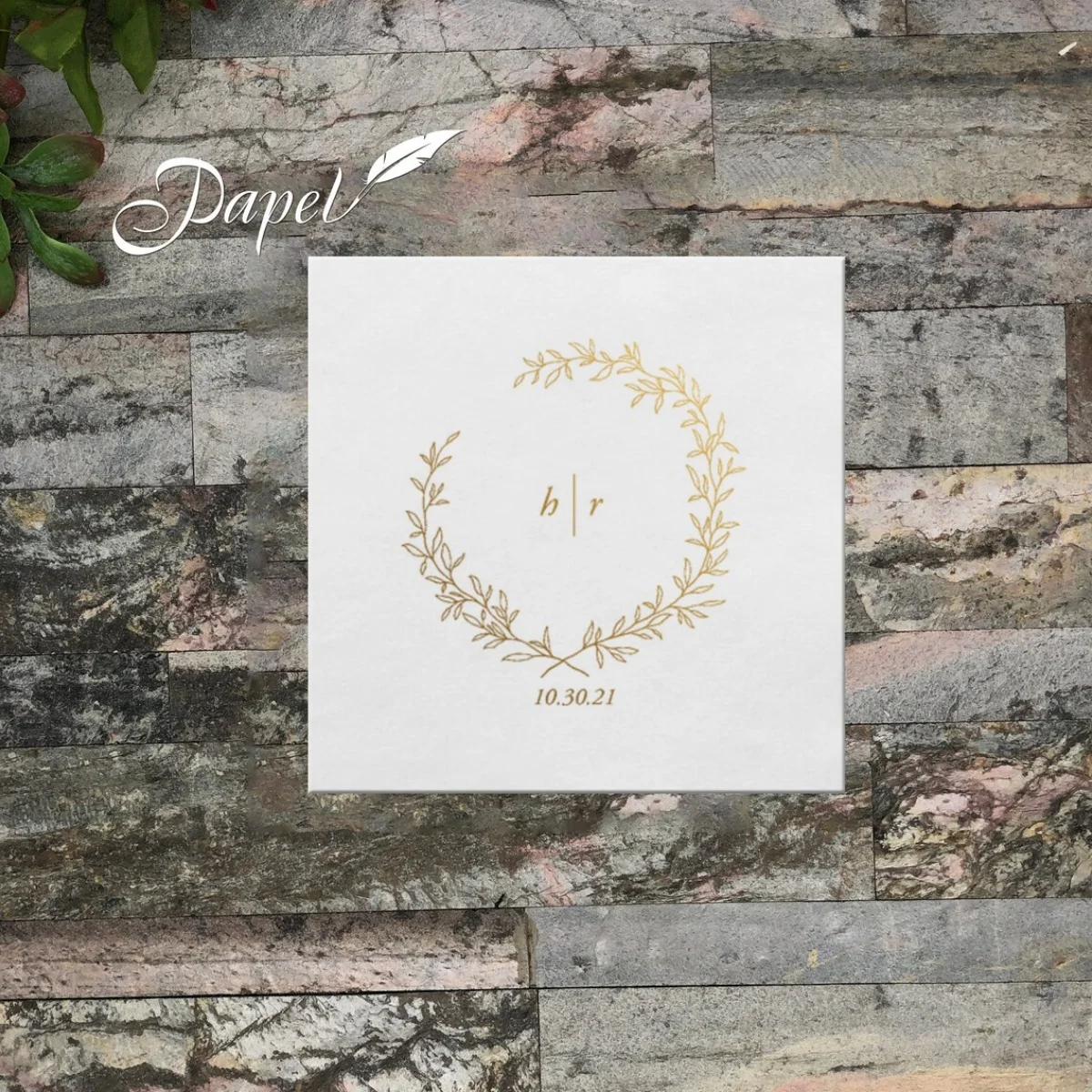 Wreath Wedding Napkins, Personalized Eucalyptus Initial Cocktail Napkins, Line Art, Beverage or Luncheon, White or Ecru, Lots of