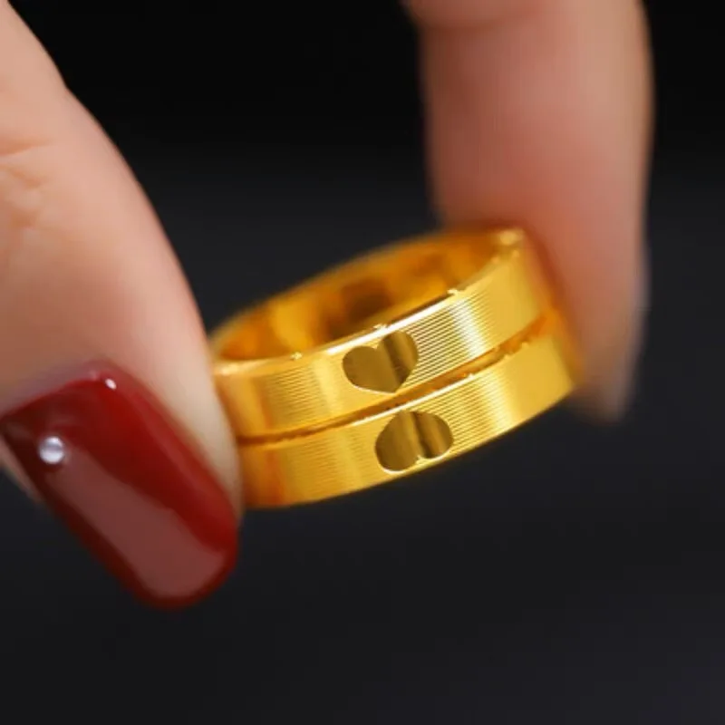 Light luxury 24K real gold seenwork annual ring Love 520 brushed stripe ring au9999 pure gold female ring senior love couple