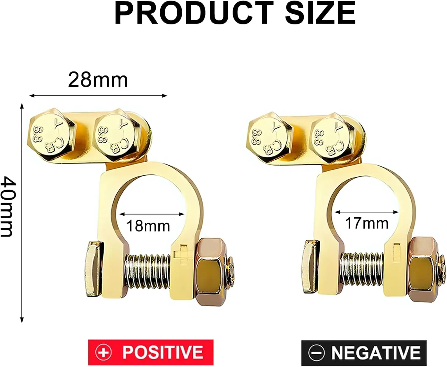 2 Pairs Pure Copper Battery Terminals for Cars Trucks SUVs and Boats with Marked Polarity Symbols and Heavy-Duty