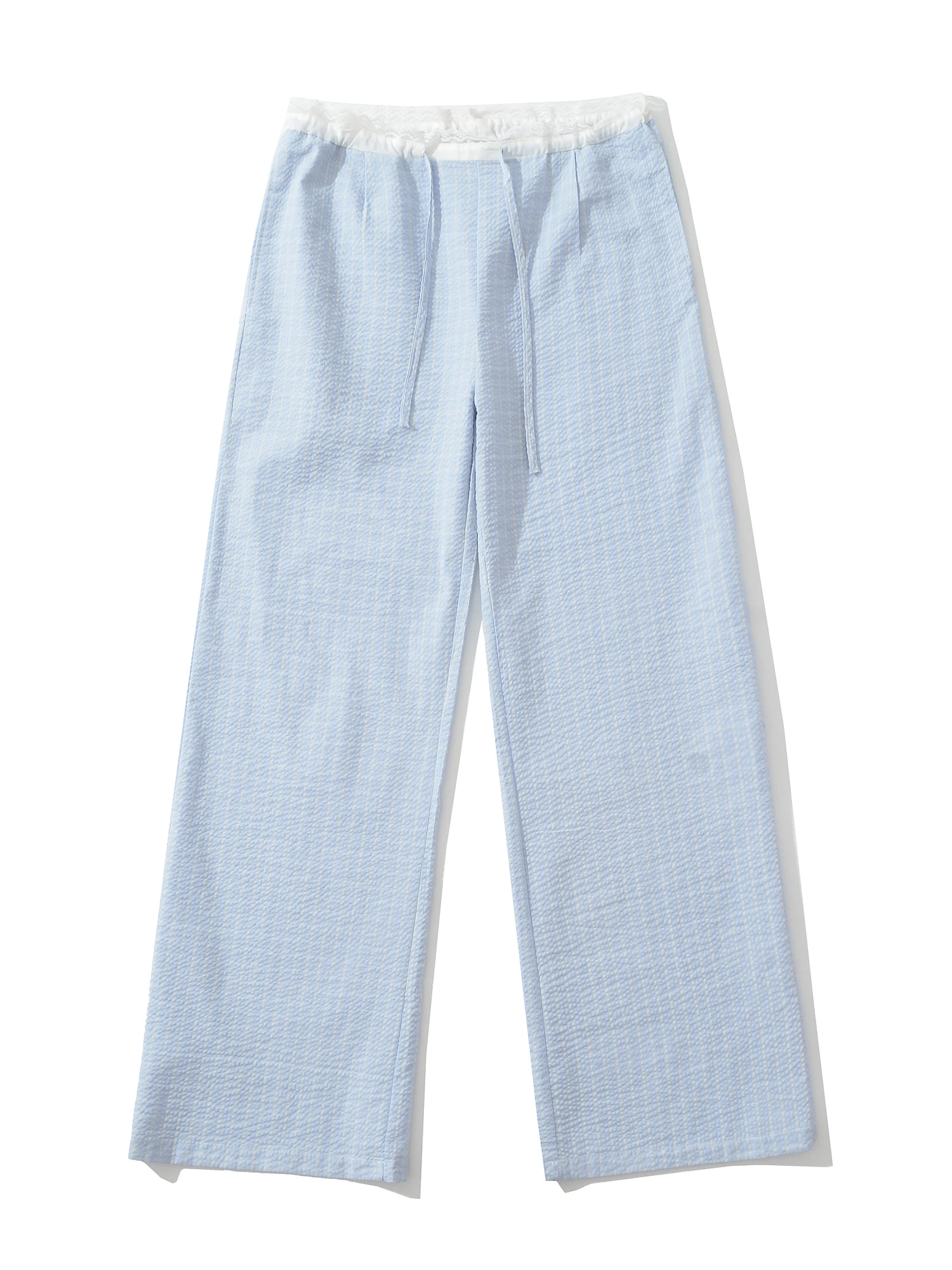 American Retro Plaid Splicing Color Blo Low Waist Casual Pants Women Loose Slimming Versatile Dstring Straight Leg Long ...