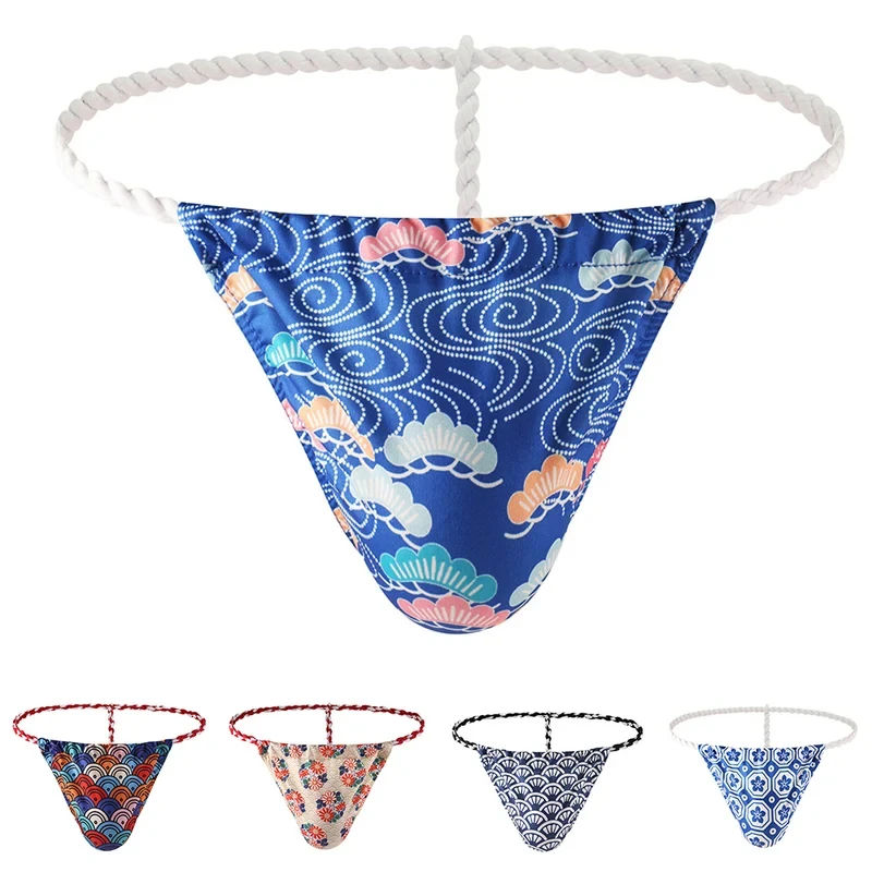 1pc Calzoncillos transpirables estampados para hombre, ropa interior sexy, tanga de tiro bajo, bragas de moda estilo sumo japonés