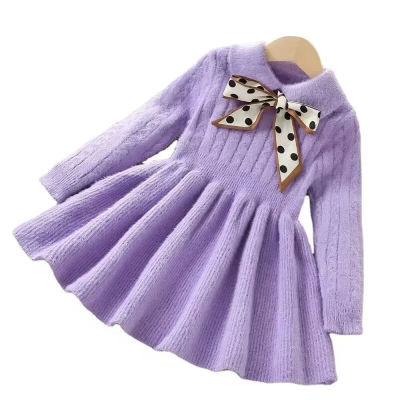 Girl Baby Sweater Knitted Dress Warm Sweater Dress Polka Dots Girls Infant Casual Pleated Princess Dresses Vestidos