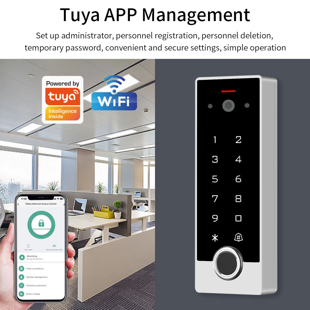 Support Tuya App WiFi Outdoor Metal Video Intercom Access Control System Villa Apartment Fingerprint Keyboard Without Display