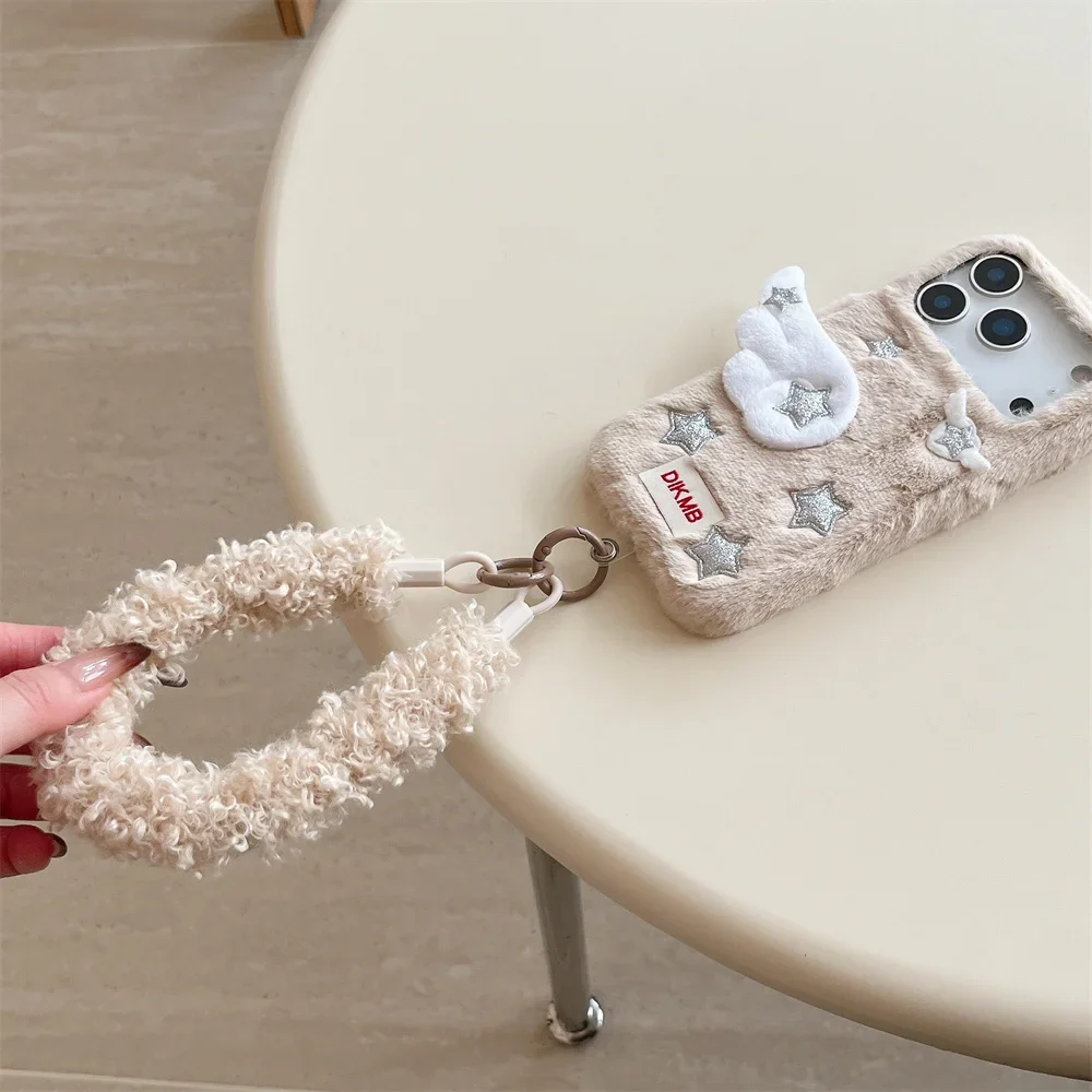 

Универсальный пушистый ремешок для мобильного телефона с нашивкой, плюшевый ремешок на запястье, плюшевый браслет, брелок-браслет, нечеткая короткая веревка без рук