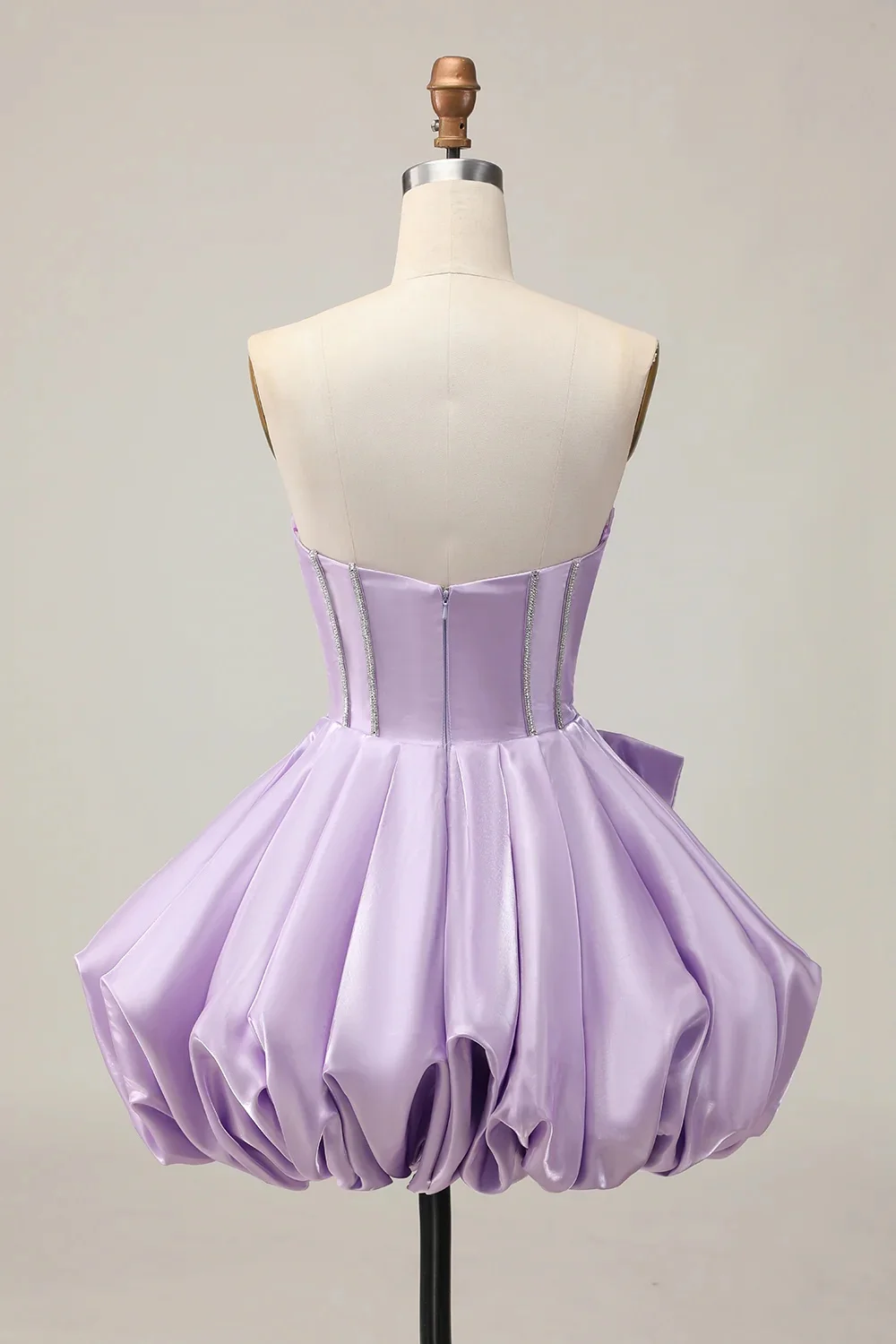 Customized Lavender Strapless Corset Mini Dress 3D Floral Rhinestone Big Satin Bow Puffy Short Cocktail Homecoming Formal Gown - view 3