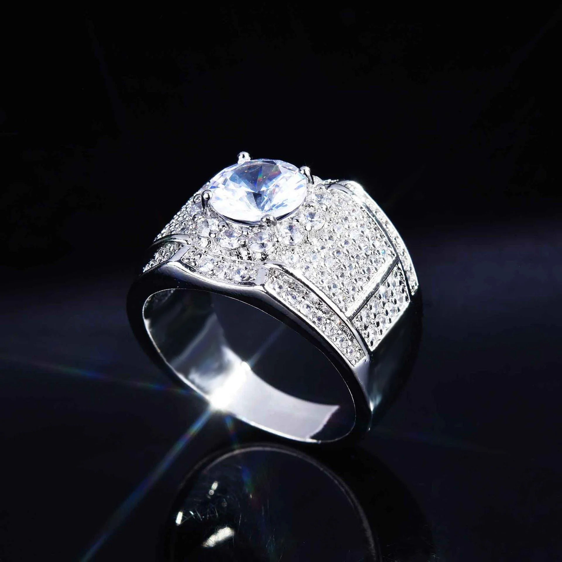 Genuine 18k gold  Engagement Ring for men luxury Full Paved diamond 1 8 k Elegant Simple Female Jewelry Ring Hot Sale mens rings