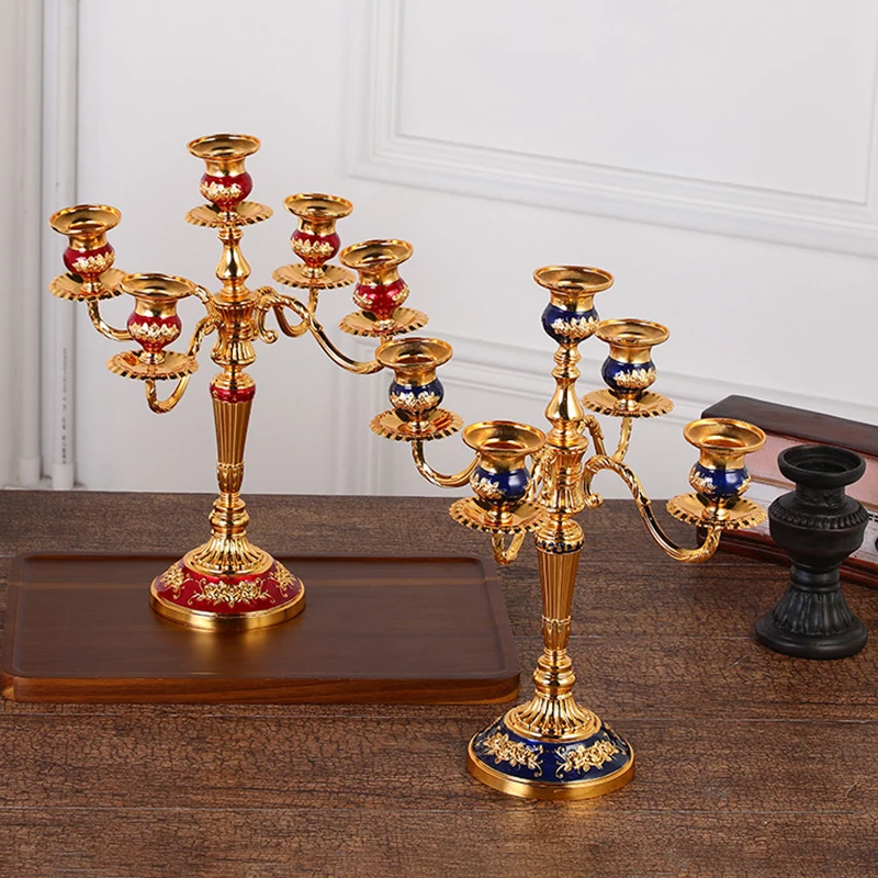 

PEANDIM Colorful Zinc Alloy Candle Holders Wedding Candlesticks Table Centerpieces Home 5 Arms Romantic Candlelight Dinner Decor