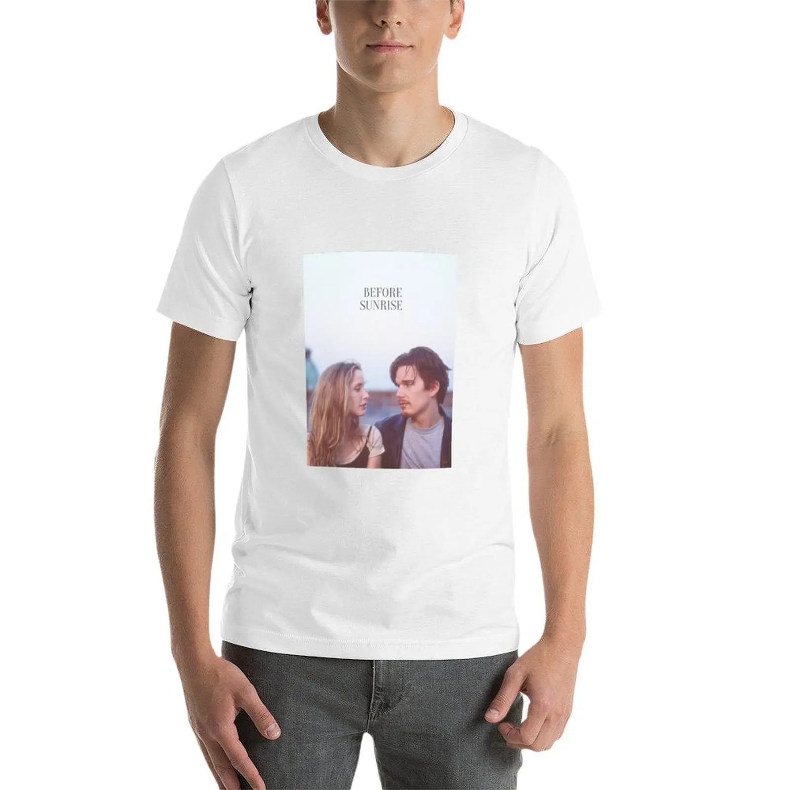 قبل شروق الشمس ملصق تي شيرت رجل تي شيرت جرافيك القطن تي شيرت رجل تي شيرت #4