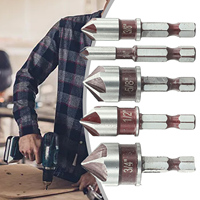 5pcs Countersink Drill Bit Hex Shank Chamfer HSS 5 Flute Countersink 90 Degree Center Punch Tool Woodworking Tools Set