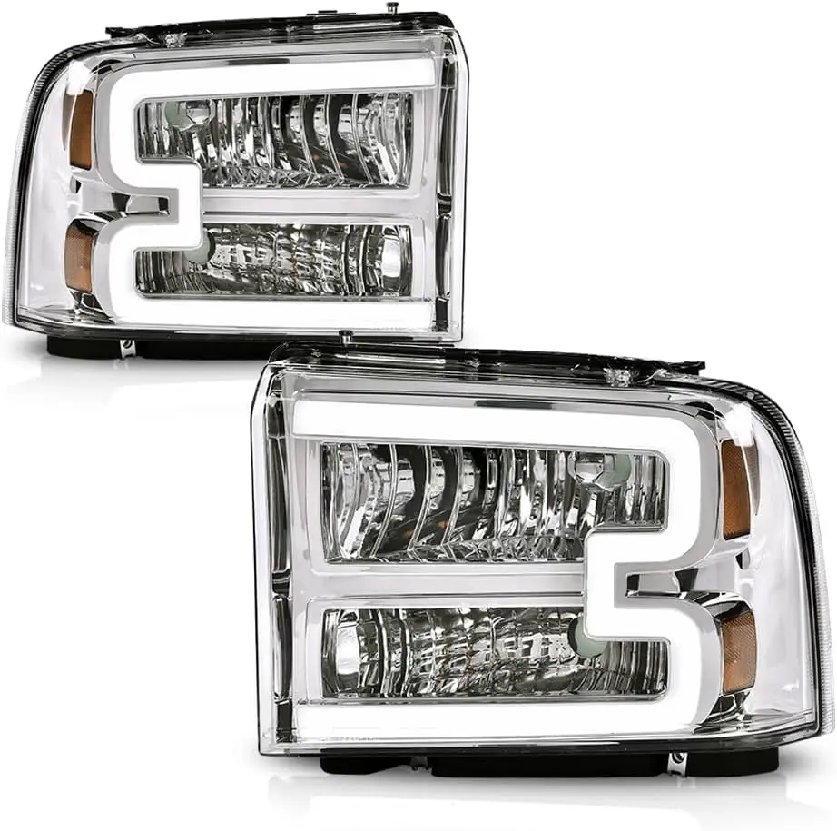

Headlight Assembly LED DRL Compatible with Ford F250 F350 F450 F550 2005-2007 /Fit Ford Excursion 2005 Headlamps Clear lens Chro