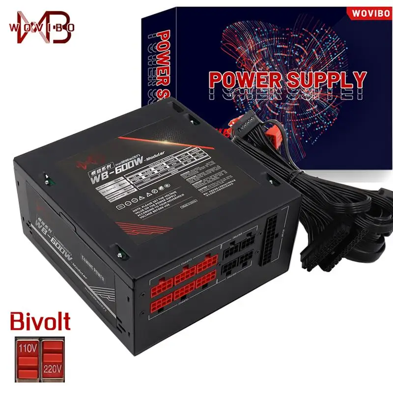 Go! Wovibo Modular PC Power Supply PSU Rated 600W 120mm Fan Gaming 24PIN 220V ATX Computer Fuente De Alimentacion Source