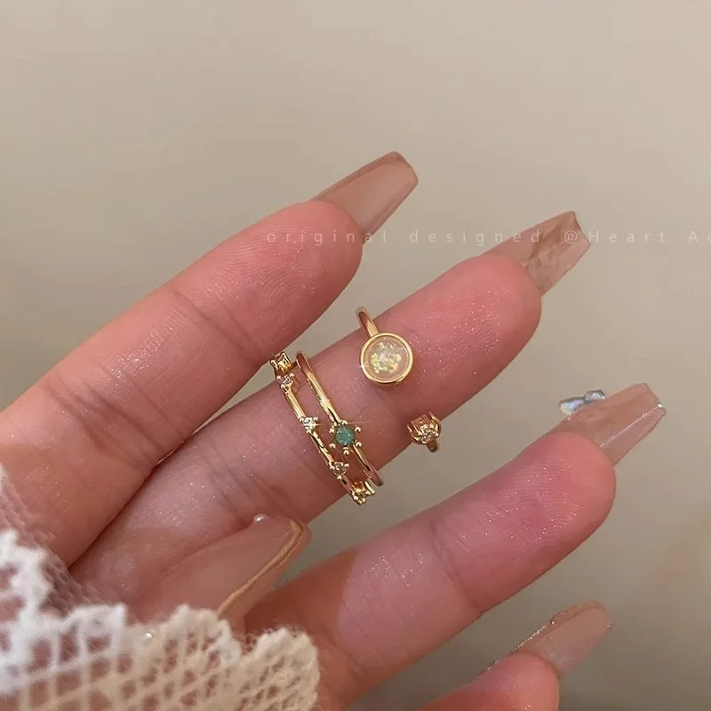 Gold Zircon Open Ring for Women, French Retro Vintage Design, High-End Niche Statement Ring for Index Finger