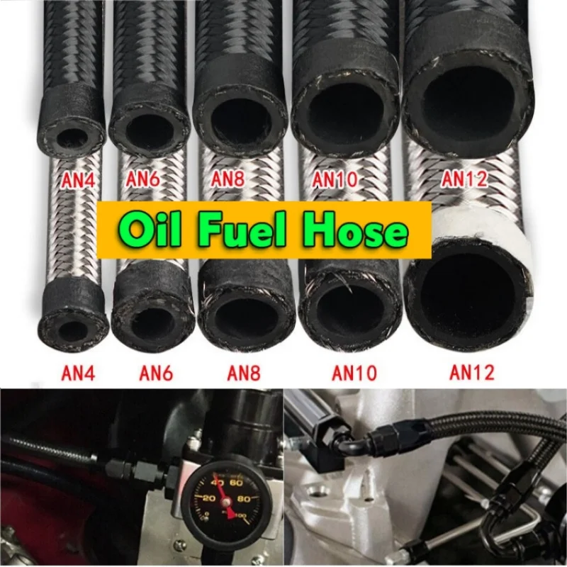 

HQ Length1M 3M 5M Fuel Hose Oil Gas Line AN4 AN6 AN8 AN10 AN12 10FT Cooler Hose Line Nylon Stainless Steel Braided Pipe