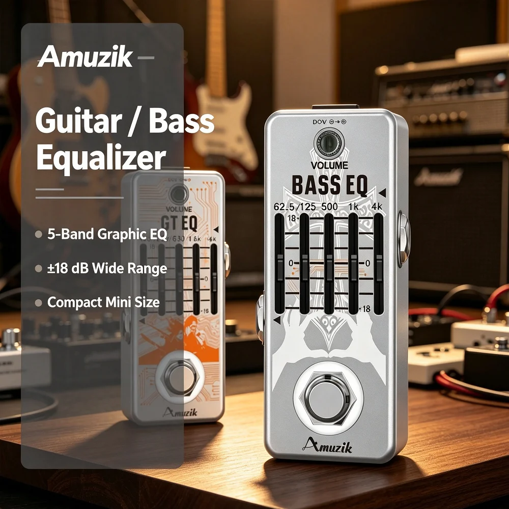 Amuzik Electric Guitar EQ Pedal Bass Equalizer Effects Pedal 5 Band Graphic Master Level Controller ±18dB Mini Size Drop Ship
