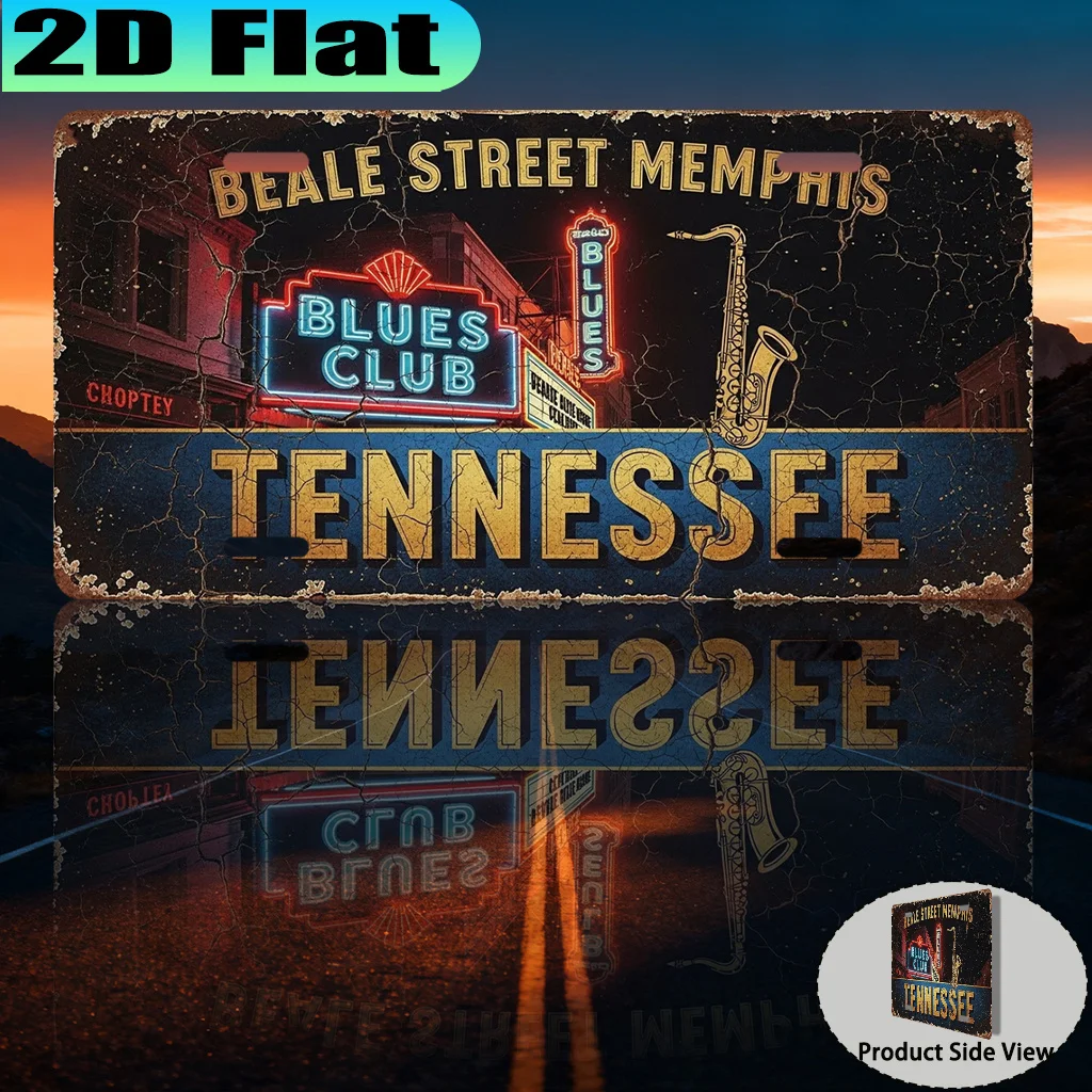 2D Flat, 1pc, Beale Street Memphis Tennessee Vintage Aluminum Sign (12 X 6in), Decorative Only, New Year Gift, American Blues