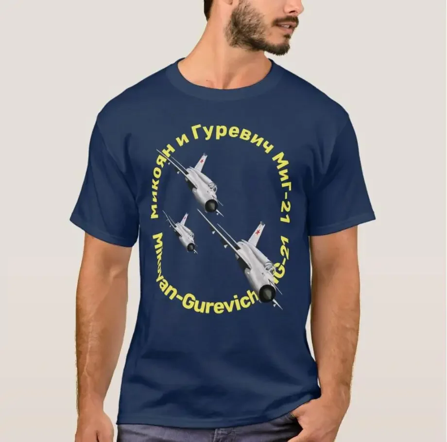 Russia CCCP Mikoyan Gurevich MiG-21 Fighter Men T-Shirt Short Sleeve Casual 100% Cotton Shirts