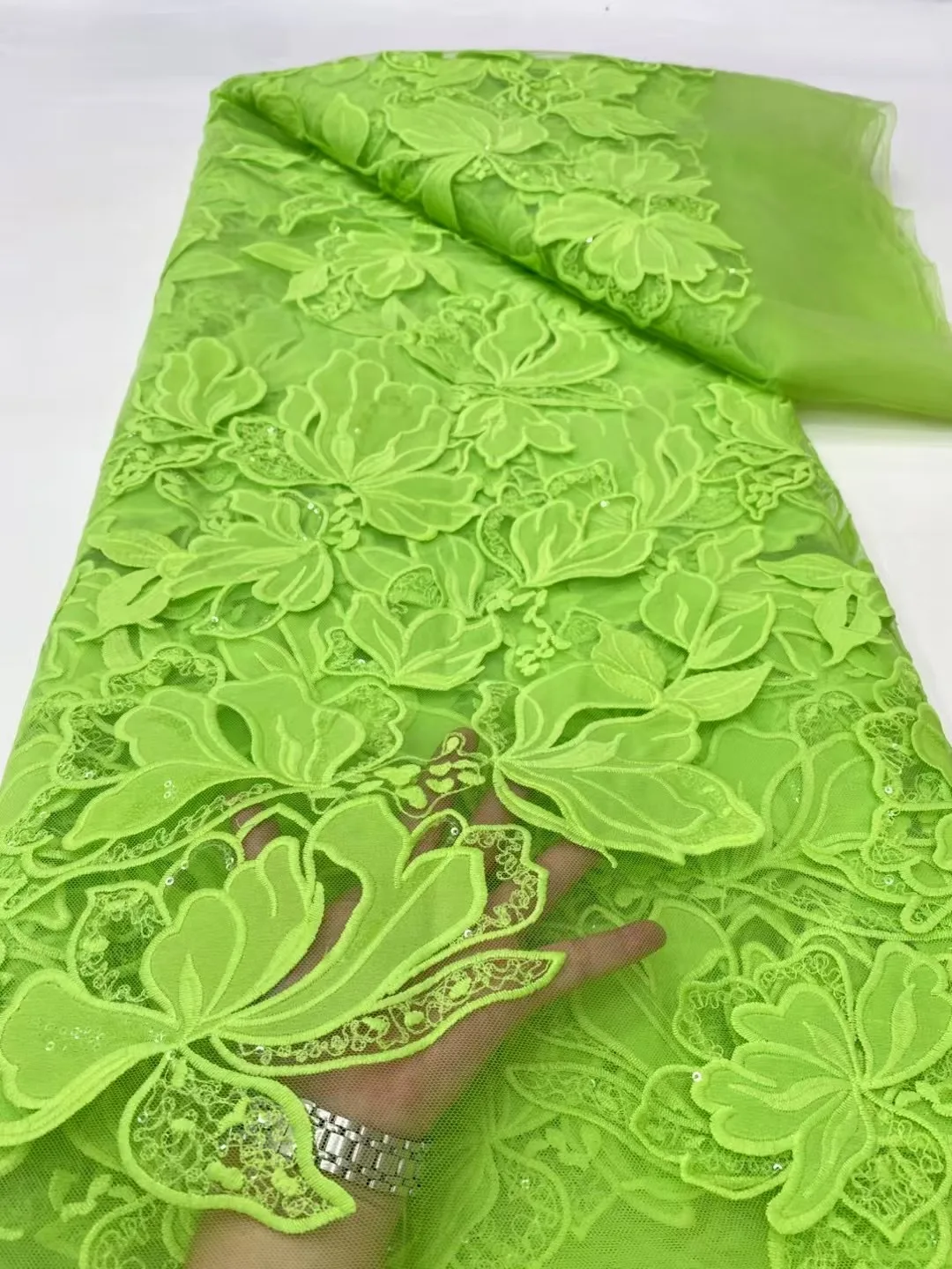 

African Nigerian Guipure Tulle Dress, Embroidery Lace Fabric, Wedding Party, Beaded Sequins, High Quality, organza, 5YardsDP0402