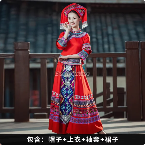 2024 zhuang minoría mujeres festival formal hanfu chino característico bordado perforamnce prenda tradicional elegante hanfu