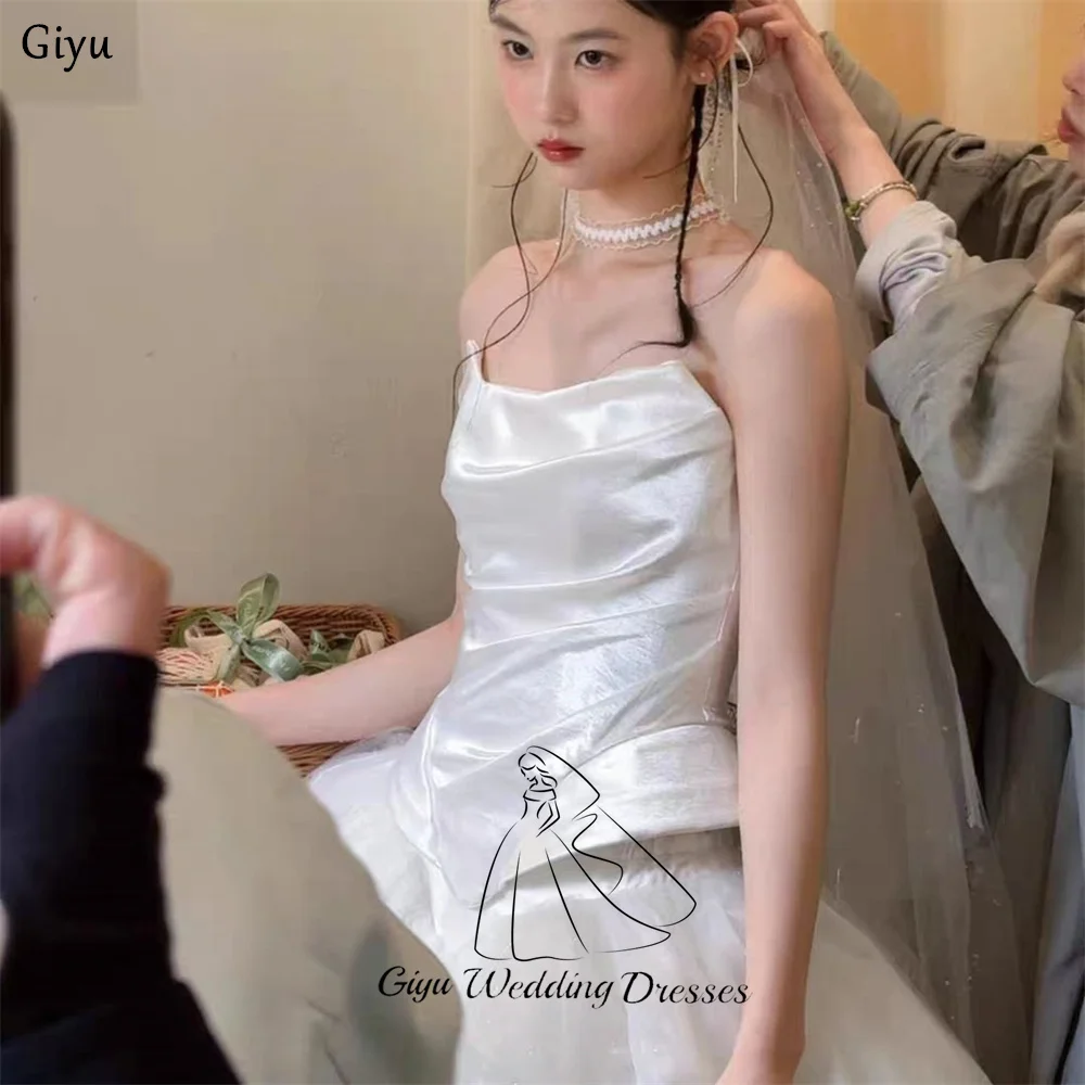 Giyu Cute A-line Mini-Length Korea Wedding Dress Photo Shoot Strapless Bridal Gown Customized Above Knee Pretty Bride Dress ﻿