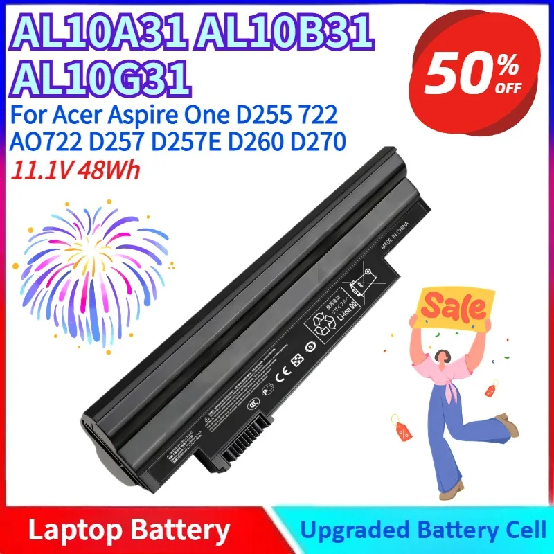

New 11.1V 48Wh Li-ion Laptop Battery for Acer Aspire One D255 722 AO722 D257 D257E D260 D270 Replace AL10A31 AL10B31 AL10G31