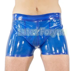 Sexy Natural Latex Men Boxer Clear Blue Rubber Shorts Underwear Tailored Made Handmade Costumes