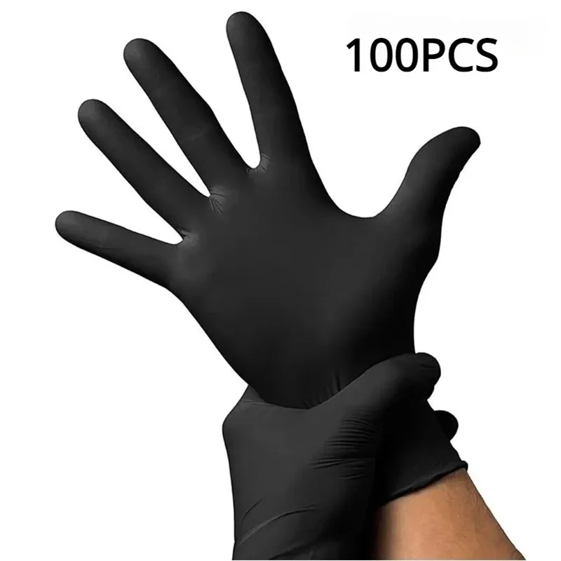 

100PCS Black Nitrile Gloves, Thickened Disposable Kitchen Gloves, Cleaning and Hairdressing Gloves, Tattooed Gloves