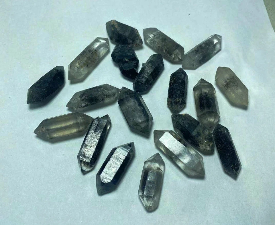 8PC AAA+Tibetan BLACK Phantom QUARTZ Crystal Double Terminating Specimen