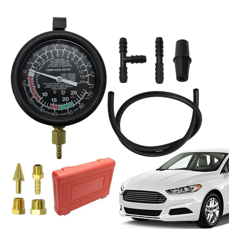 Vacuum Gauge With PVC Hose T Tube Dual Scale Vacuum Meter White Backlight For Gasoline Vehicle With Portable Carrying Box