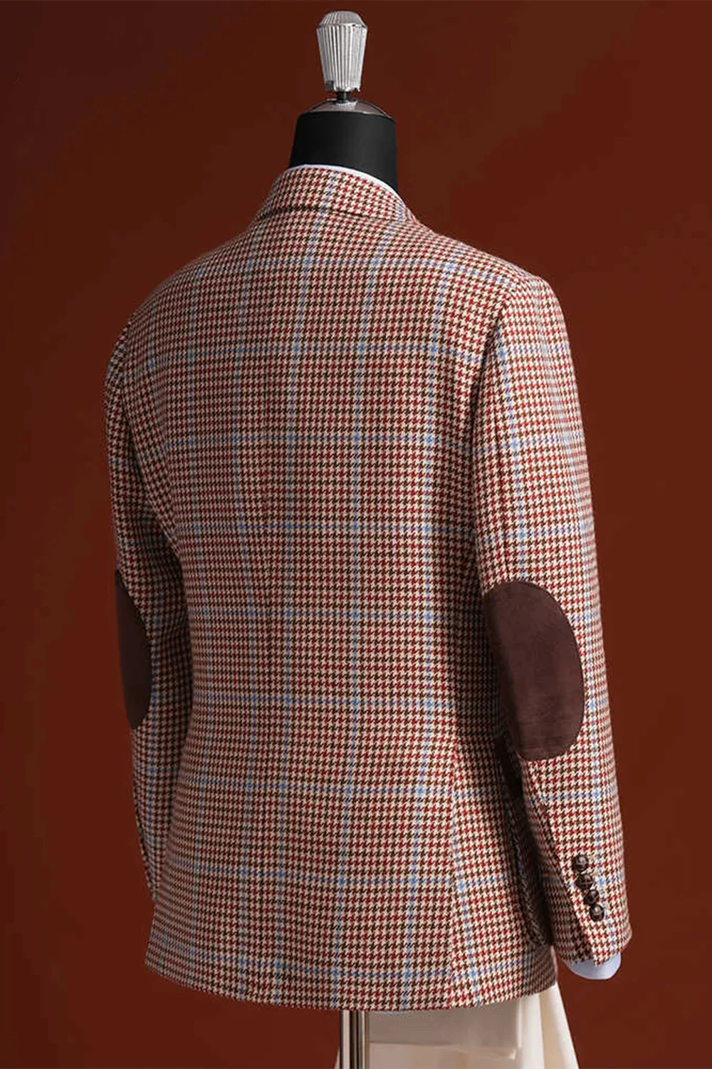 Hahnentritt-Luxus-Hochzeitsmantel für Männer, Ellenbogen-Patch, Blazer, Revers, einreihiger Mantel, nur Jacke nach Maß – Detail 3