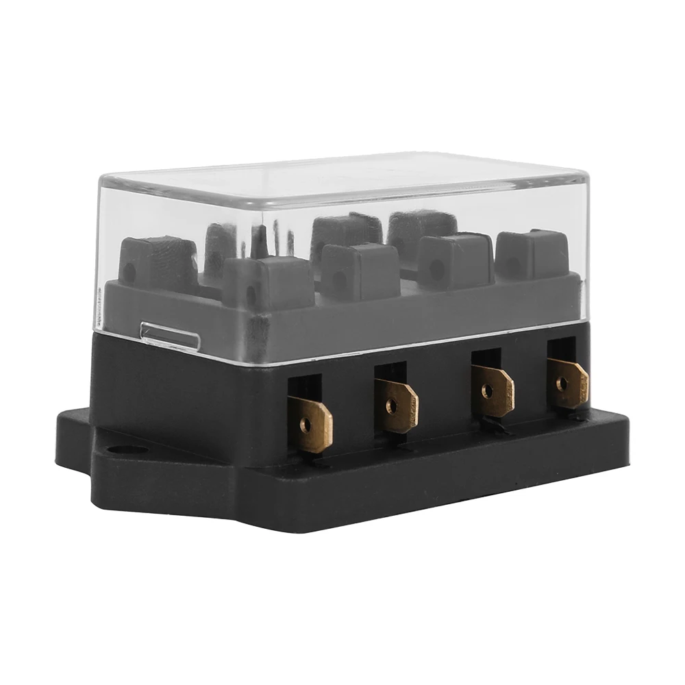 4-Way Fuse Block Car Fuse Block Blades Waterproof Fuse Box Holder with 4 Fuse Blades and Transparent Cover for Automotive Car