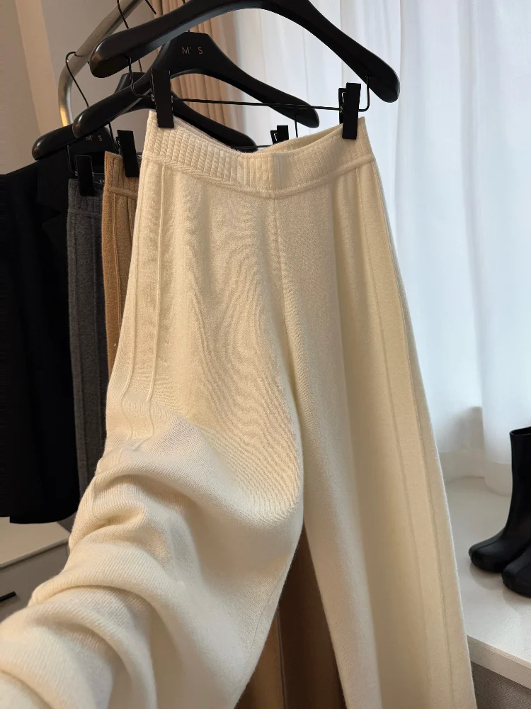 Женские вязаные широкие брюки из кашемира