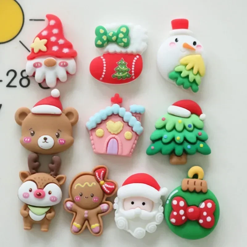 Mini Christmas Series Resin Toy Cute Santa Claus House Cartoon Bear Small Diy Party Hairpin Phone Case Accessories Decorate