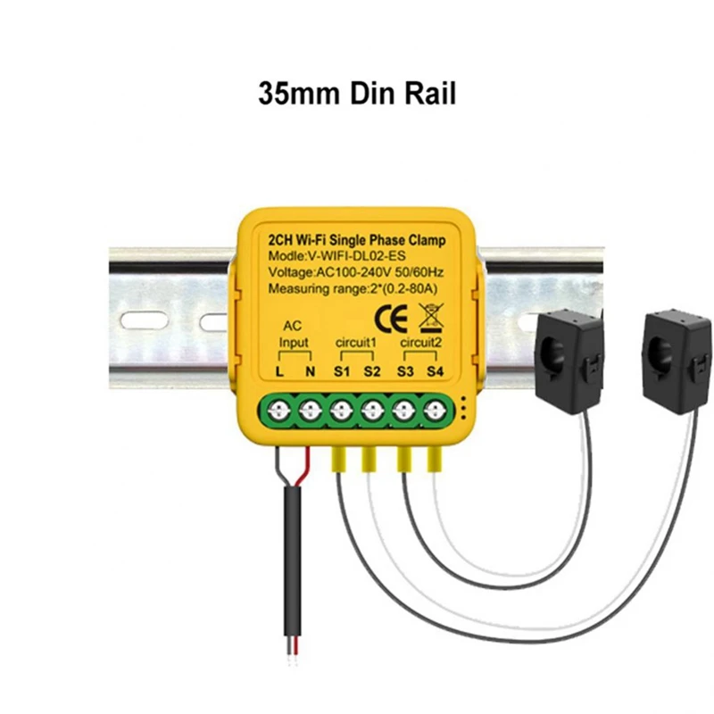 Medidor de energía Wifi Bilateral con abrazadera, Monitor de consumo de energía eléctrica, 80A CT Kwh, compatible con Google Home Alexa y (B), Tuya