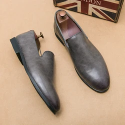 Italian Luxury Slip-On Loafers Men's Grey Fashion Daily Soft Sole Casual Shoes Outdoor Business Dress Shoes tenis masculino