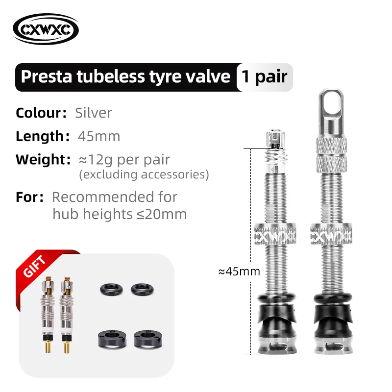 CXWXC 1 Paar Fiets Presta Ventiel 45/65/85mm Aluminium Ventiel Voor Tubeless Road/MTB/grindfiets Velg Ventiel Accessoires