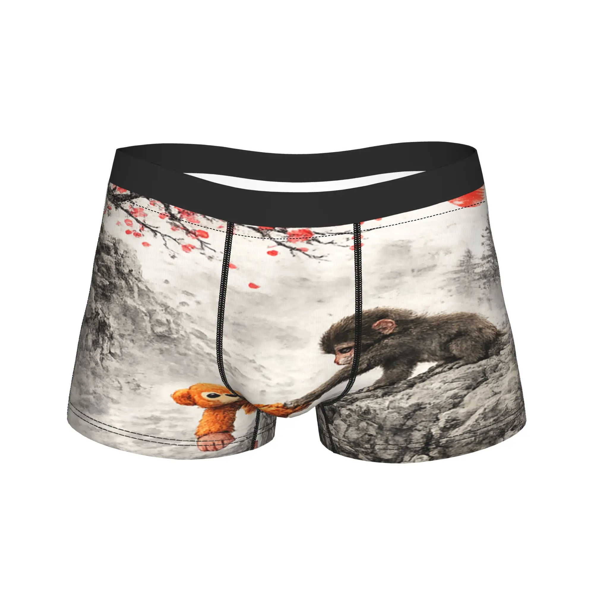 

Мужские трусы-боксеры с 3D-мешочком в стиле укиё-э: милые японские макаки, кавайные обезьянки, новинка