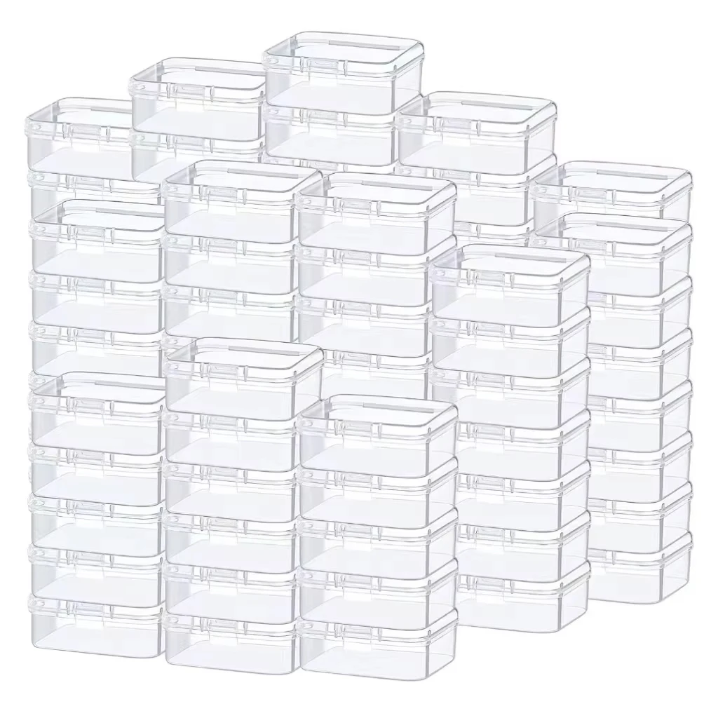 6 Pcs Clear Plastic Beads Storage Containers Box Small Clear Boxes with Hinged Lid Plastic Case Mini Square Arts Crafts Storag