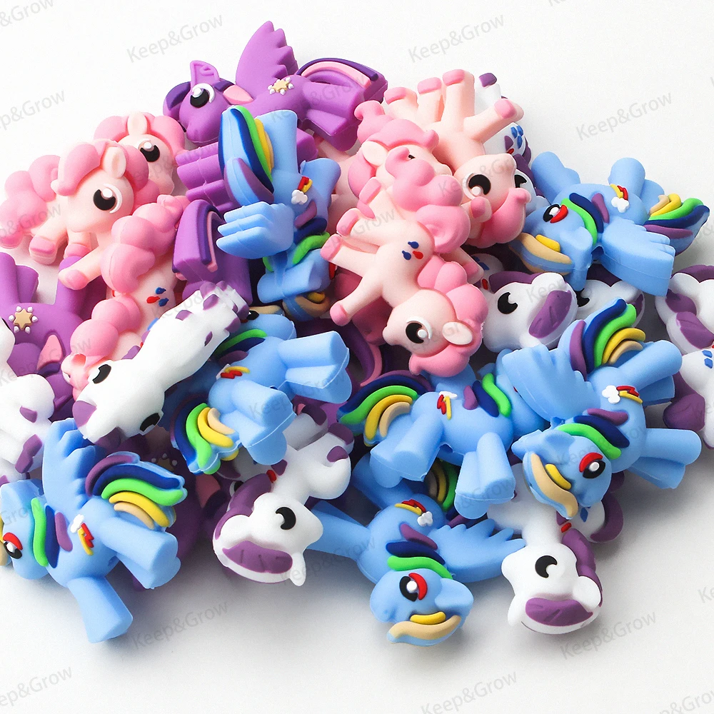 5/20/50Pcs 3D Silicone Beads Cute Pink Unicorn Focal Beads for DIY KeyChain Bag Jewelry Making Pen  Beaded Accessory Decorative